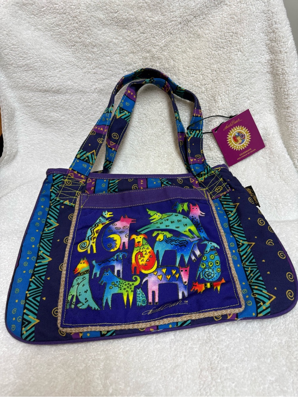 Laurel Burch, Colorful Dog Print Tote Bag - Purple